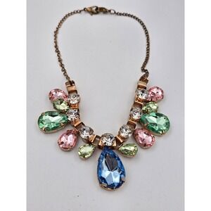 Multicolor‎ Statement Bib Necklace Gold Tone Teardrop Round Faceted Rhinestone